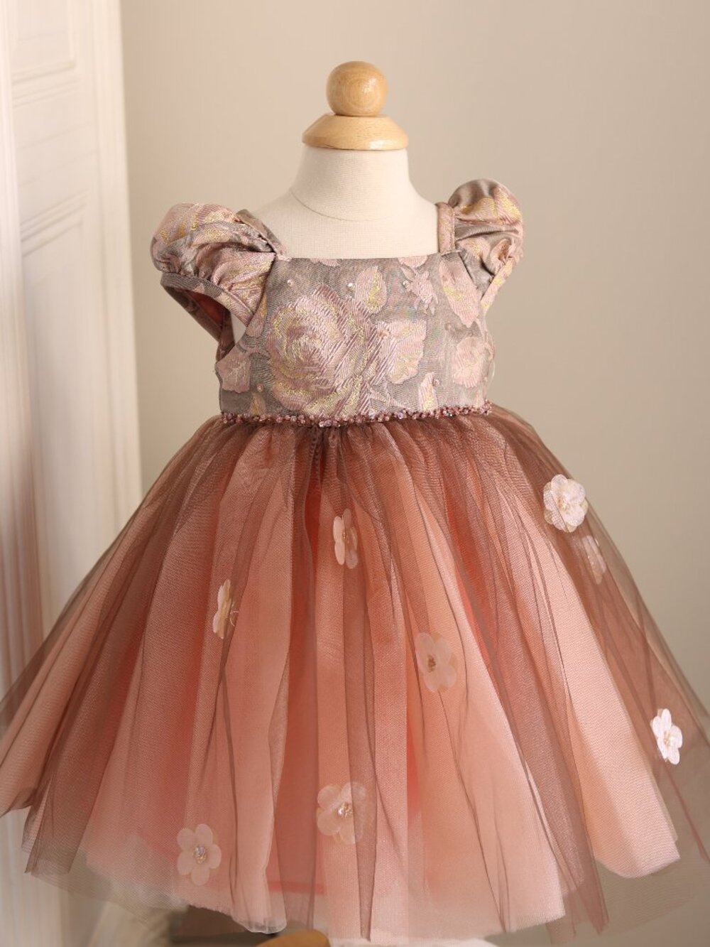 Rose Gold and Bronze Beaded Brocade Tulle Dress Special Occasion Biscotti NWT